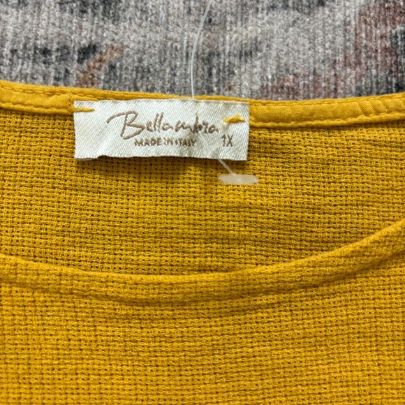 BELLA UMBRA Top 1X Linen Cotton Basketweave Cuffed Sleeve Autumn Yellow Italy - Picture 3 of 7